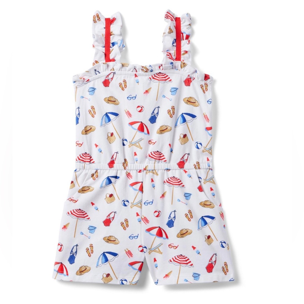 Janie and Jack White Beach Print Romper